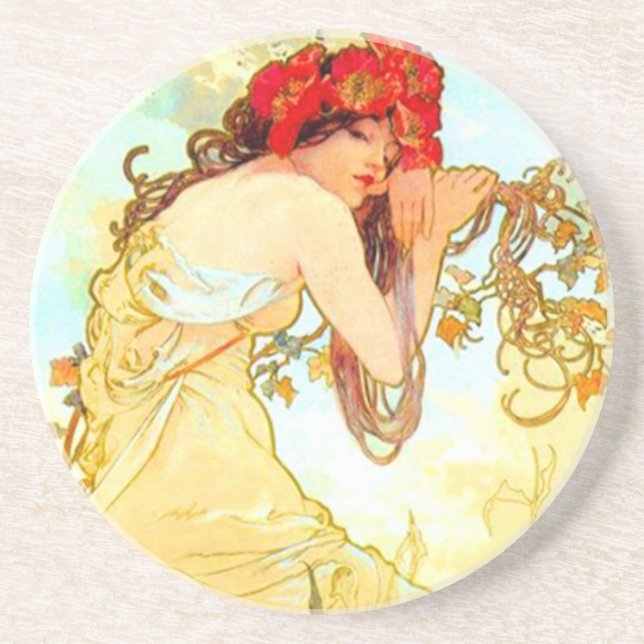 Posavasos Verano de Art Nouveau de Alphonse Mucha (Frente)