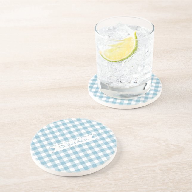 Posavasos Verde azul a cuadros decorativo (Lado)