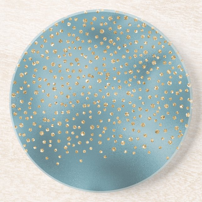 Posavasos Verde azulado Green Gold Luxe Glam Purpurinas Dots (Frente)