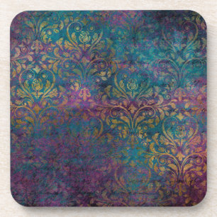 Posavasos Verde azulado morado dorado Damasco
