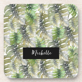 Posavasos Verde de la palma de la monastera tropical