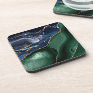 Posavasos Verde Esmeralda Azul Marino Ágata Dorada
