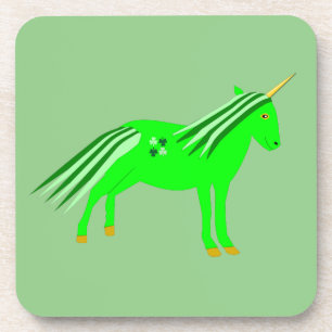 Posavasos Verde irlandés lindo y unicornio de oro