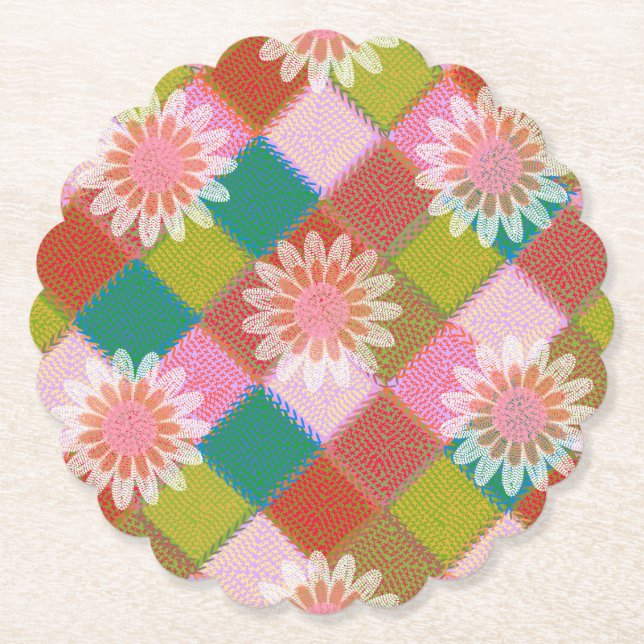 Posavasos verde margarita retro de los 70 (Anverso)