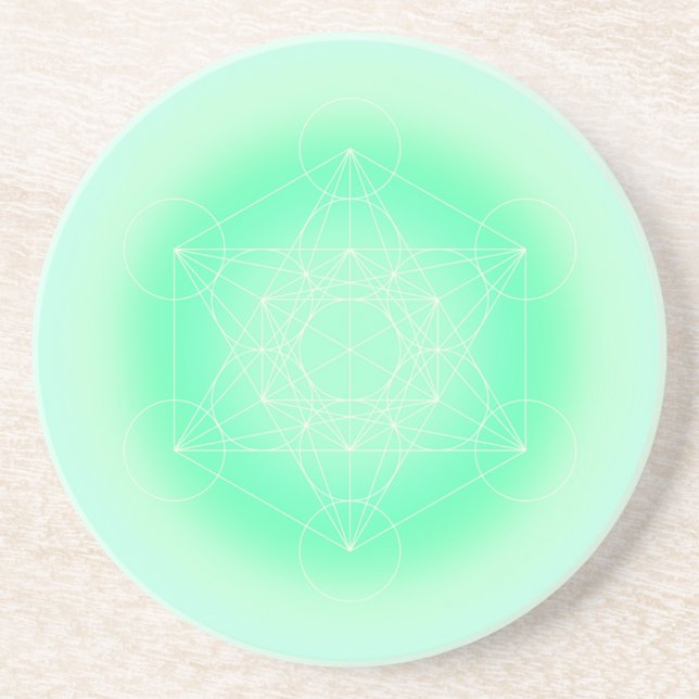 Posavasos Verde Menta Cubo de Metatrón Geometría Sagrada (Frente)