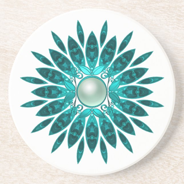 Posavasos Verde Verde azulado azul floral de montaña (Frente)