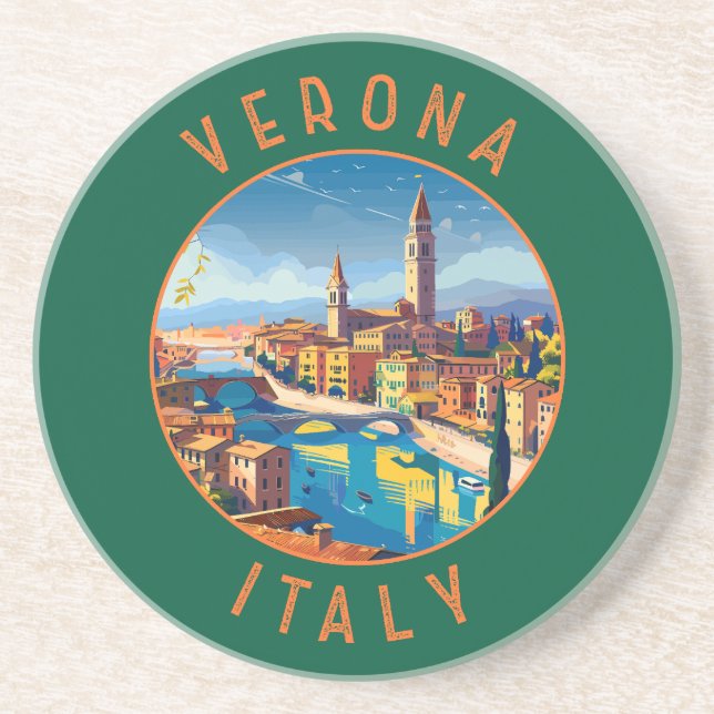 Posavasos Verona Italia Círculo retro perturbado (Frente)