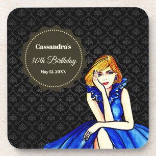 Posavasos Vestido de Cocktail Azul Real Oscuro Cumpleaños Ni