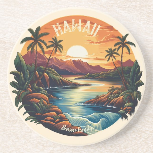 Posavasos Viaje de playa tropical de Hawái (Frente)