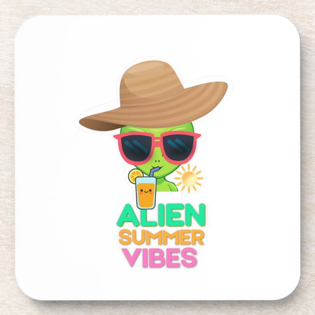 Posavasos Vibraciones Retro de Verano de Playa Alien (Frente)