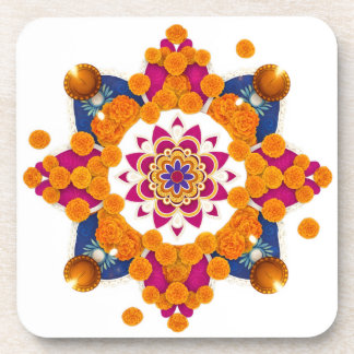 Posavasos Vibrant Diwali Rangoli Hard Plastic Coaster Set