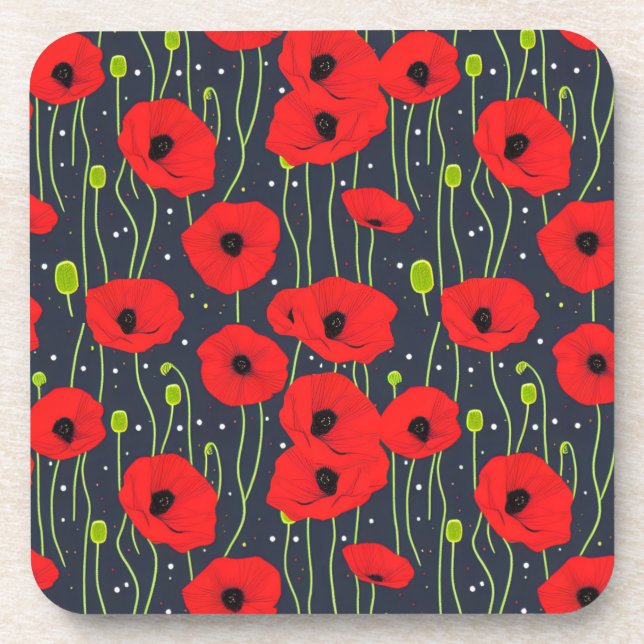 Posavasos Vibrant Modern Red Poppies Pattern Art (Frente)