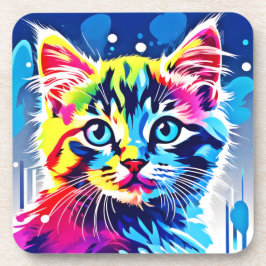 Posavasos Vibrant Neon Kitty Art