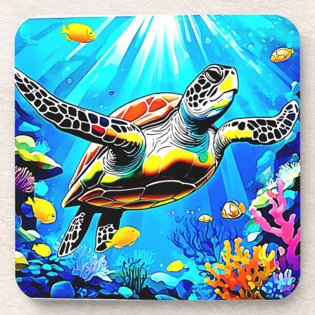 Posavasos Vibrant Sea Turtle Dreamscape (Frente)