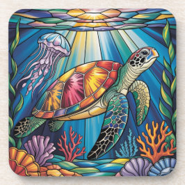 Posavasos Vibrant Stained Glass Sea Turtle Ocean Design