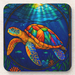 Posavasos Vibrant Stained Glass Sea Turtle Ocean Design