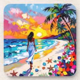 Posavasos Vibrant Sunset Abstract Beach Scene  