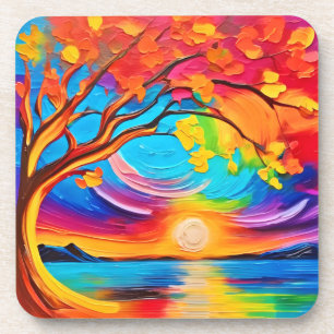 Posavasos Vibrante árbol de pintura de vida
