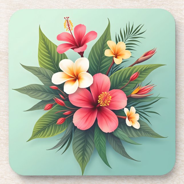 Posavasos Vibrante armonía floral tropical (Frente)