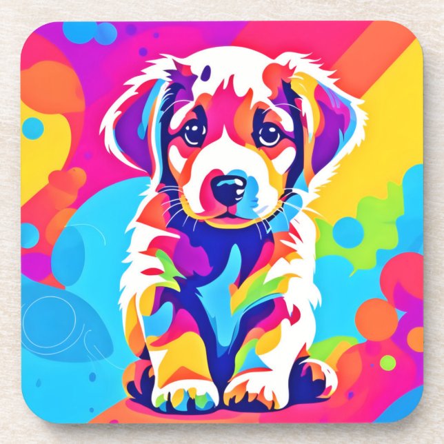 Posavasos Vibrante Arte De Cachorro (Frente)