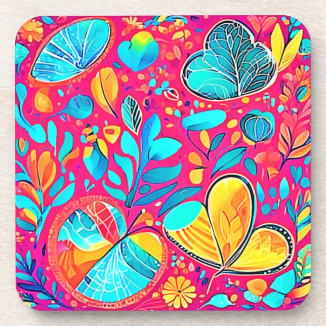 Posavasos Vibrante arte del corazón floral (Frente)