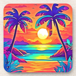 Posavasos Vibrante arte tropical del atardecer