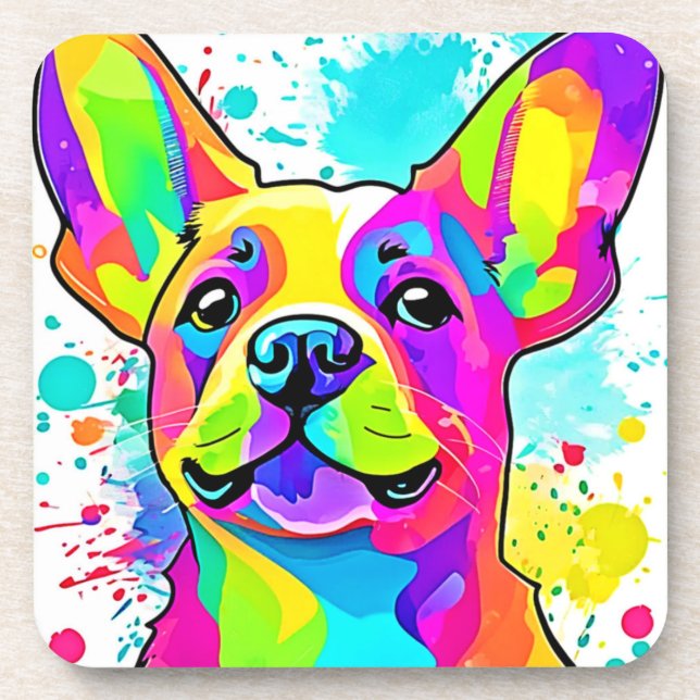 Posavasos Vibrante Bulldog Frenchie Arte Cachorro (Frente)