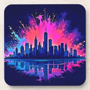 Posavasos Vibrante Cityscape Splash Art