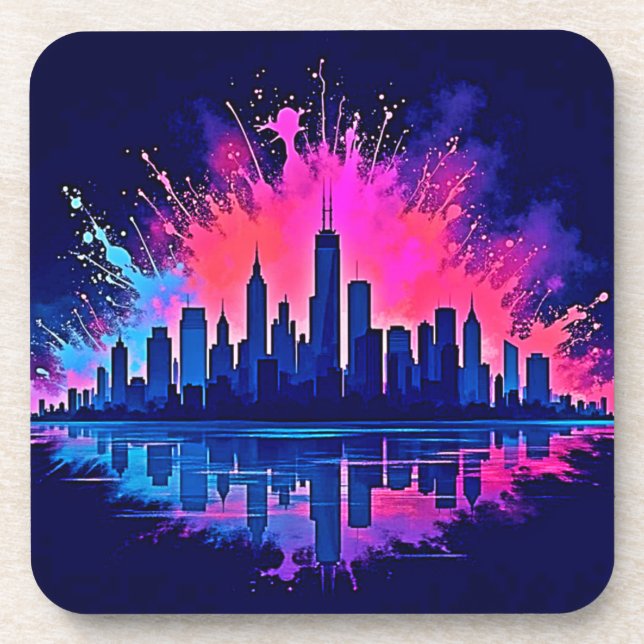 Posavasos Vibrante Cityscape Splash Art (Frente)