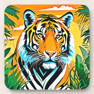 Posavasos Vibrante diseño de arte de tigre de jungla