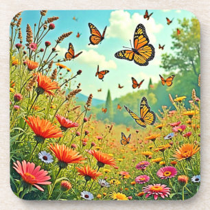 Posavasos Vibrante diseño de mariposa de flores silvestres