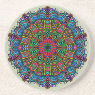 Posavasos Vibrante Mandala Patrón floral y geométrico