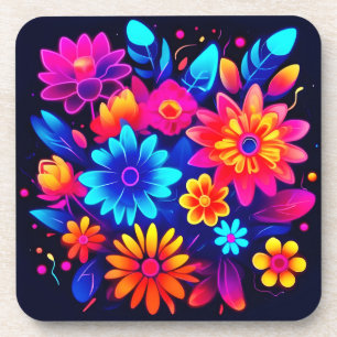 Posavasos Vibrante Neon Floral Art