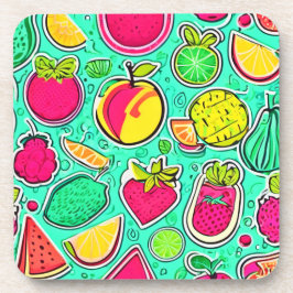 Posavasos Vibrante Neon Fruits Orchard Art