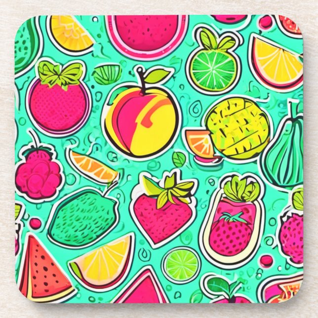 Posavasos Vibrante Neon Fruits Orchard Art (Frente)