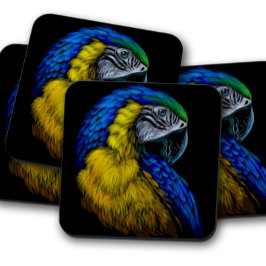 Posavasos Vibrante Parrot Coaster Set | Retrato de loro azul