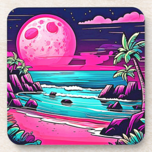 Posavasos Vibrante playa rosa de la luna