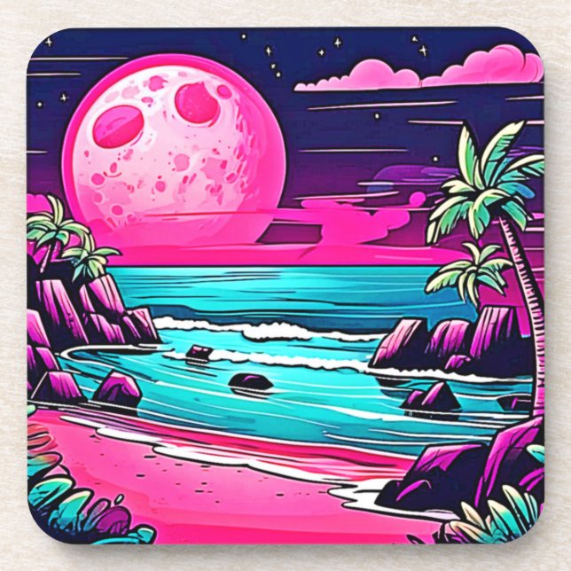 Posavasos Vibrante playa rosa de la luna (Frente)