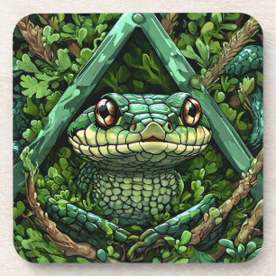 Posavasos Vibrante serpiente verde entre hojas gruesas
