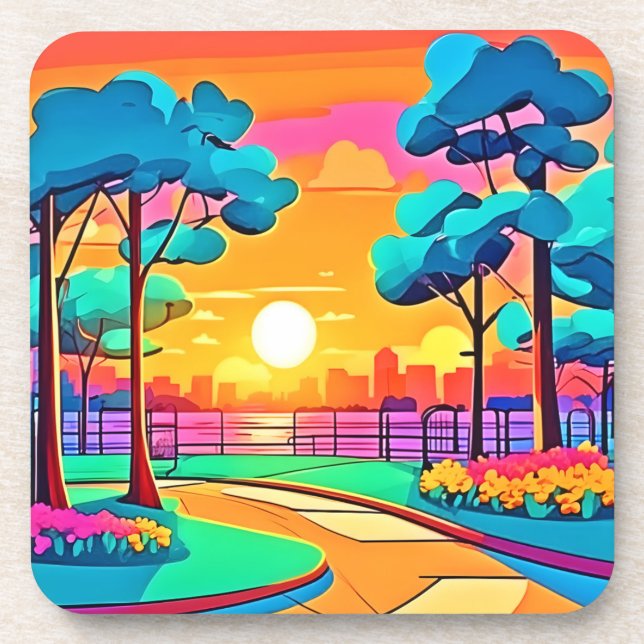 Posavasos Vibrante Sunset Cityscape (Frente)