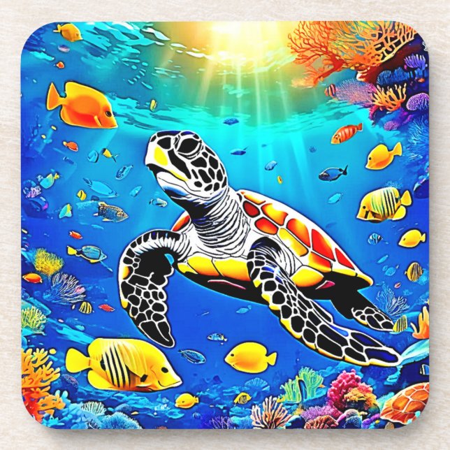 Posavasos Vibrante vida de arrecife de tortuga (Frente)
