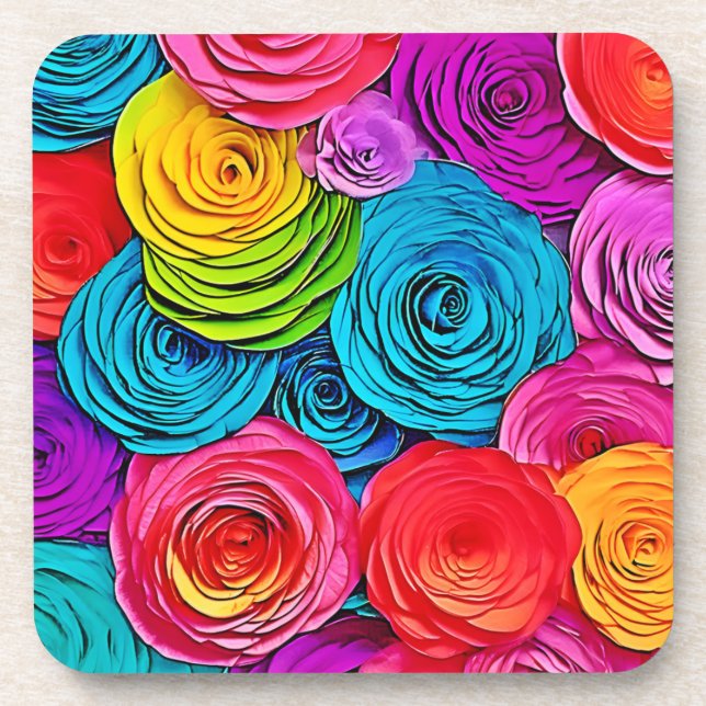 Posavasos Vibrantes Rosas de papel (Frente)