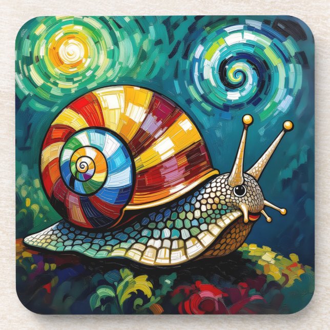 Posavasos Vibrantly Colorful Impasto Whimsical Snail (Frente)