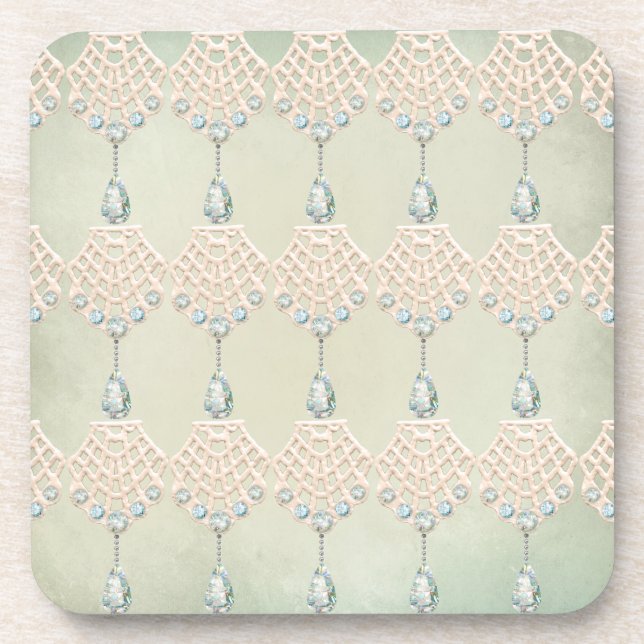 Posavasos Victoria de diamantes de imitación verde azulados  (Frente)