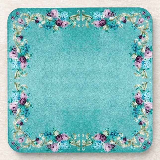 Posavasos Victoriano floral elegante verde azulado morado ro (Frente)