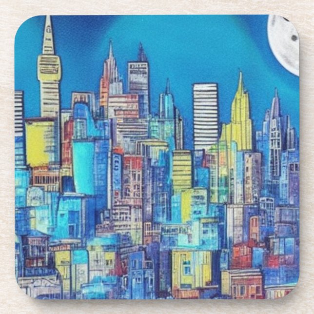 Posavasos Vida de la ciudad en las cafeterías nocturnas (Frente)