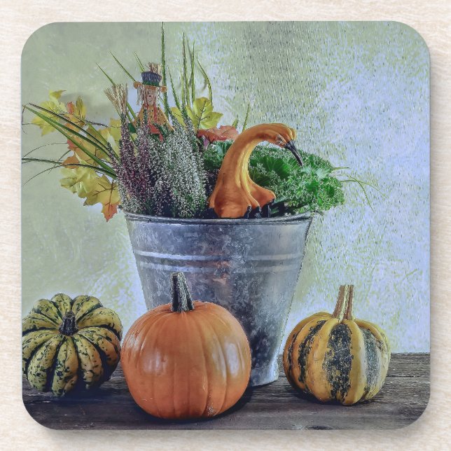 Posavasos Vida residual del otoño con calabazas, flores (Frente)