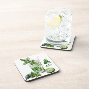 POSAVASOS VIDRIO DE COLOR ACUÁTICO DE MOJITO CON MINA