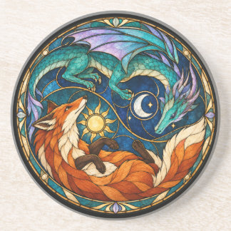 Posavasos Vidrio emplomado celestial de zorro dragón