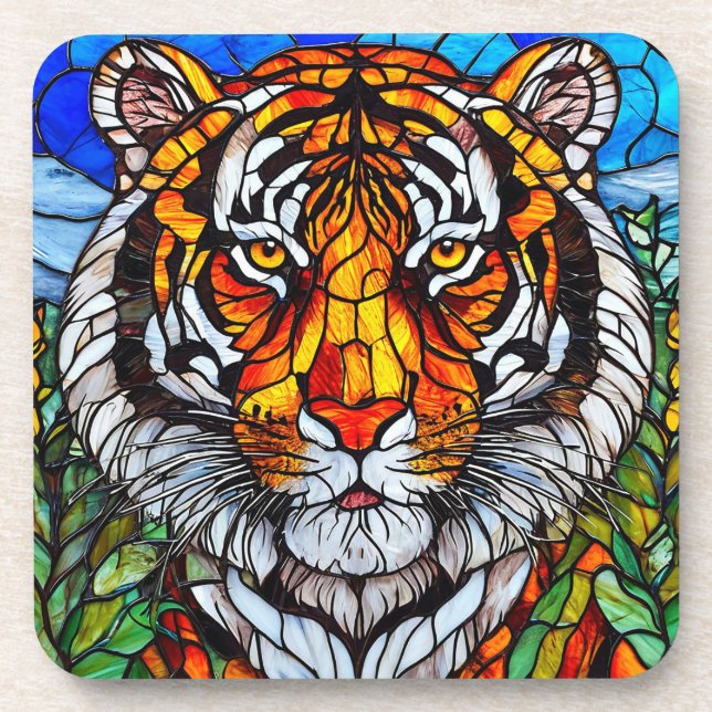 Posavasos Vidrio emplomado de tigre (Frente)